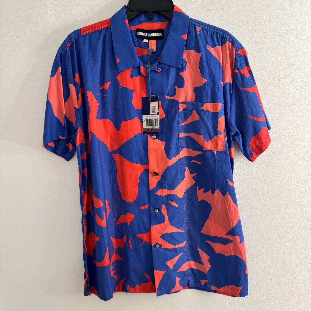 NWT Double Rainbouu Sun Children Short Sleeve Hawaiian Shirt Blue Red Coral S